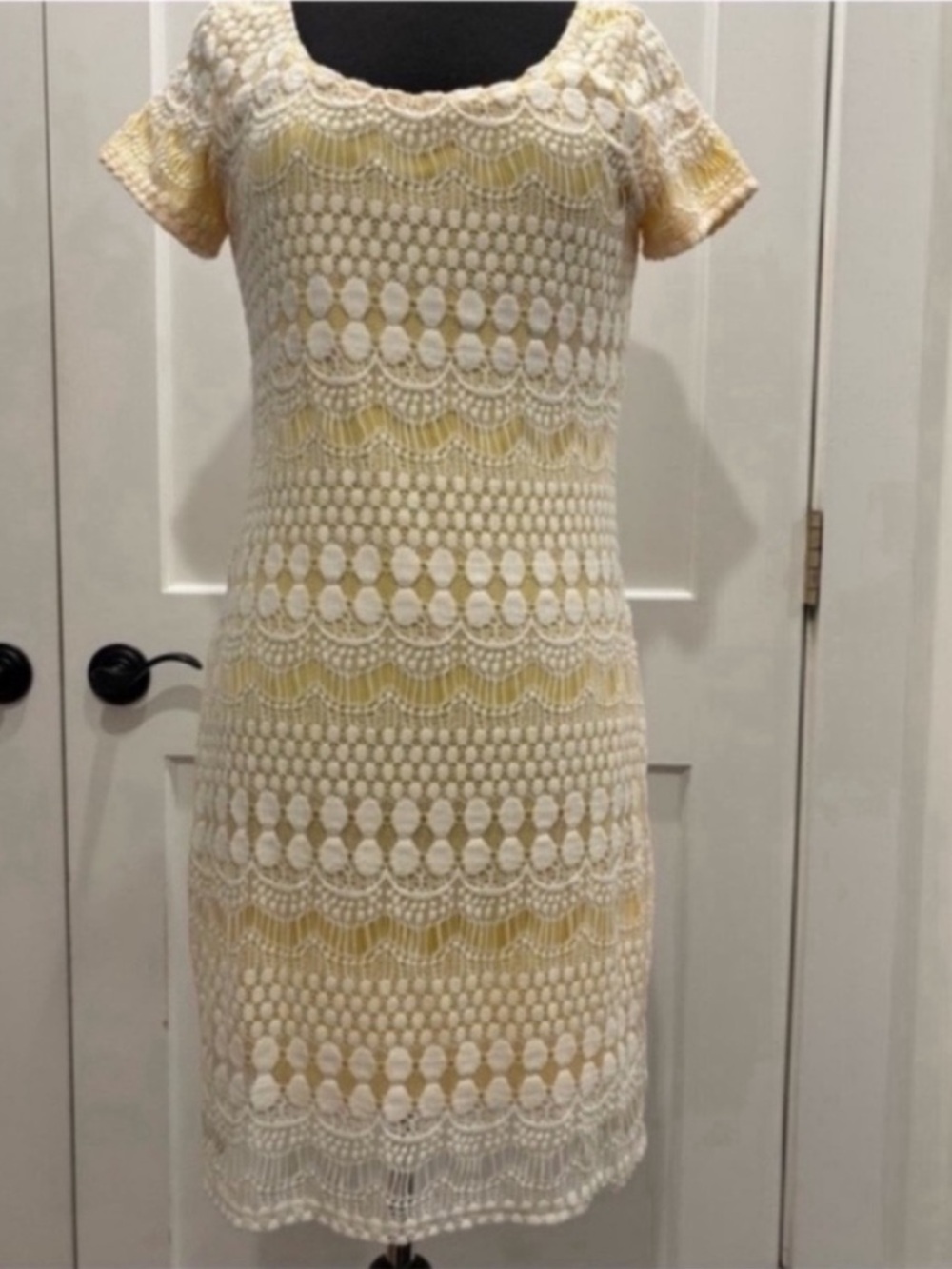 Tiana B. NEW Lace Short Sleeve Above the Knee Dress Lace Yellow Women S Preppy